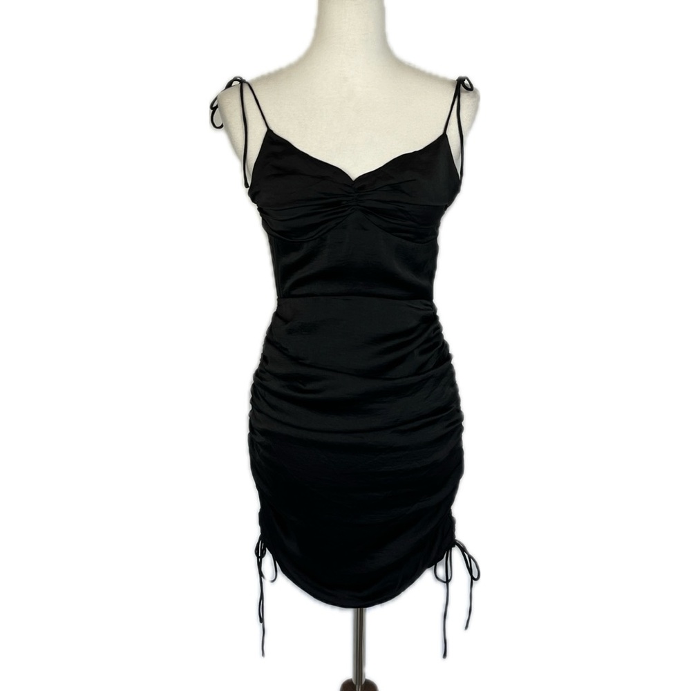 Sabo Skirt Elena Draw Mini Dress Sz XS Ruched Matte Satin Coquette Slip LBD 90s